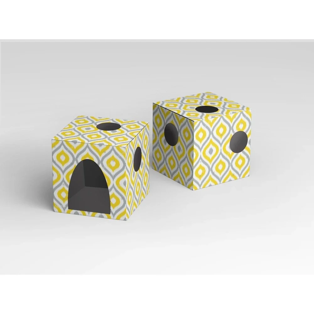 Meow Yellow Cat House with Scratcher, Cat Condo, Cardboard Cat‎ Playhouse